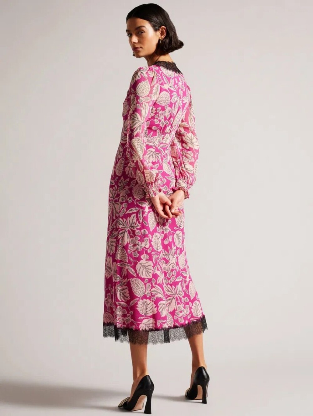 NWT TED BAKER | $325 Izobele Lace Trim Midi Dress - Ted Sz 3 - Picture 3 of 10